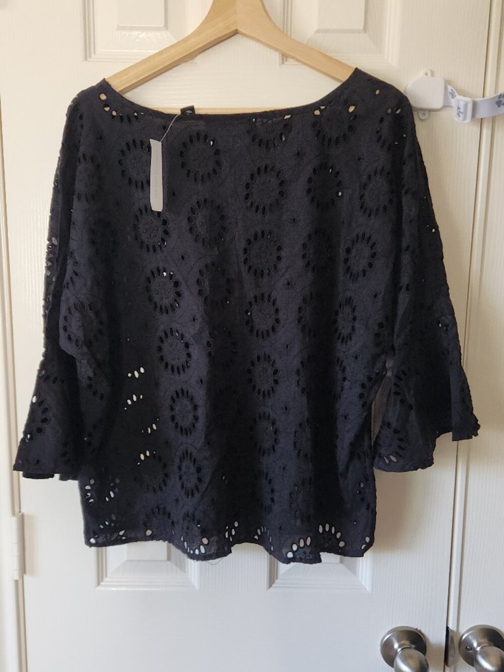 New York & Company Black Eyelet Lace Bell Sleeve Top - Picture 2 of 5